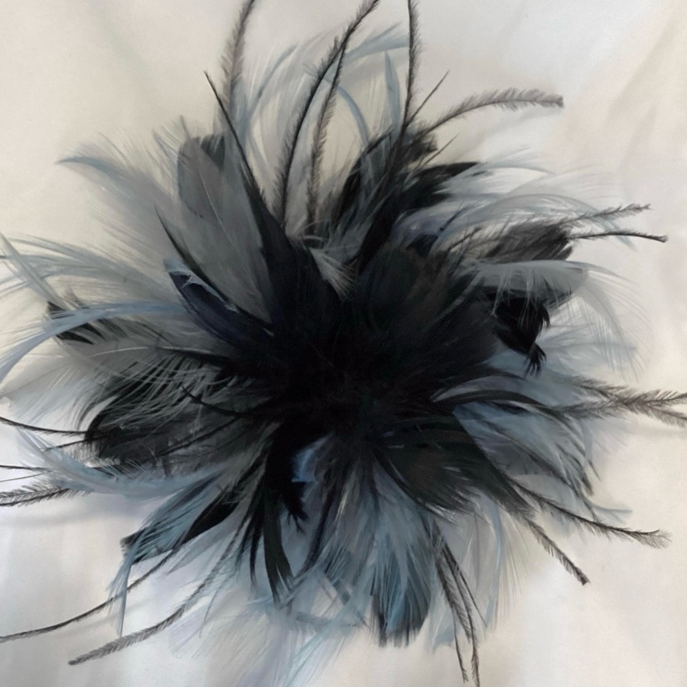 Smokey blue gray & black Feather Fascinator Hair Clip. Handmade. ostrich
